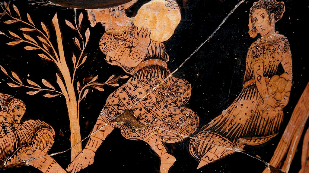 Tattooed Thracians killing Orpheus